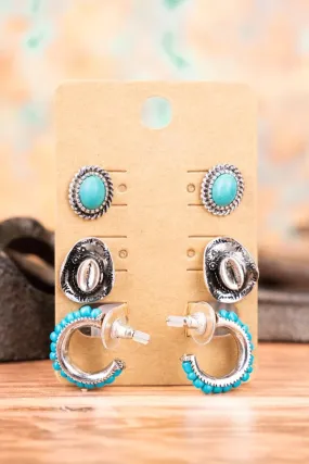 3 pack Western hoop & hat earrings