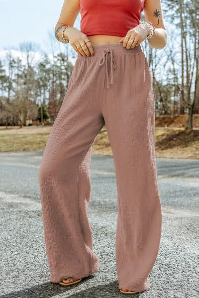 7 Comfy Texture Tied Wide Leg Pants