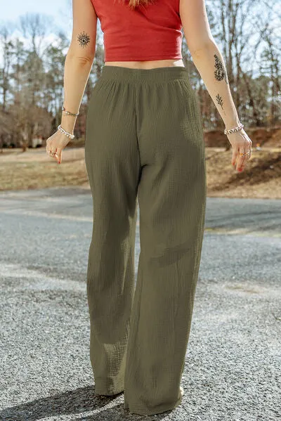 7 Comfy Texture Tied Wide Leg Pants