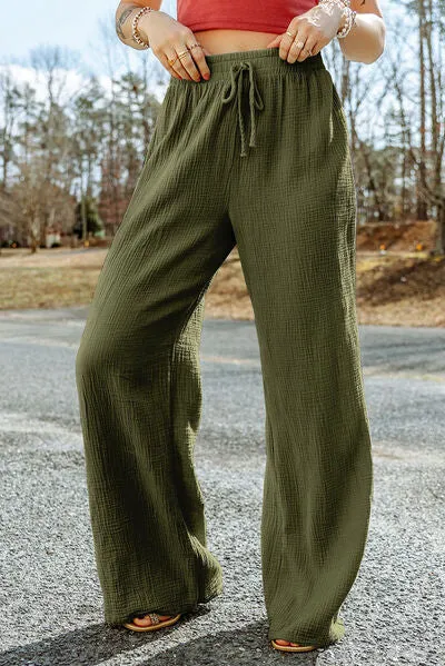 7 Comfy Texture Tied Wide Leg Pants