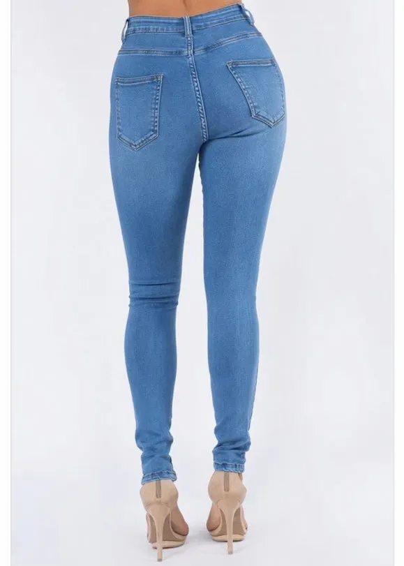 American Bazi High Waist Distressed Skinny Jeans (Blue) TJH-6096