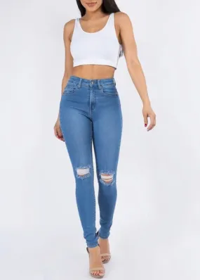 American Bazi High Waist Distressed Skinny Jeans (Blue) TJH-6096