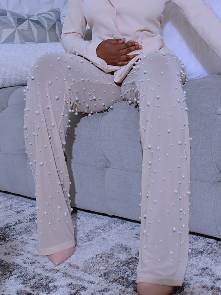 Beaded Sheer Skinny Pants