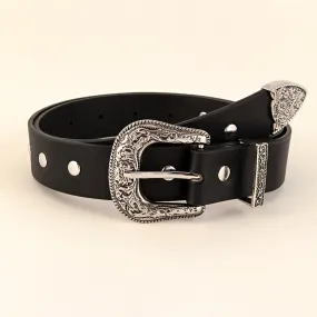 Black Belt Women's Vintage Western Style Leather Belt