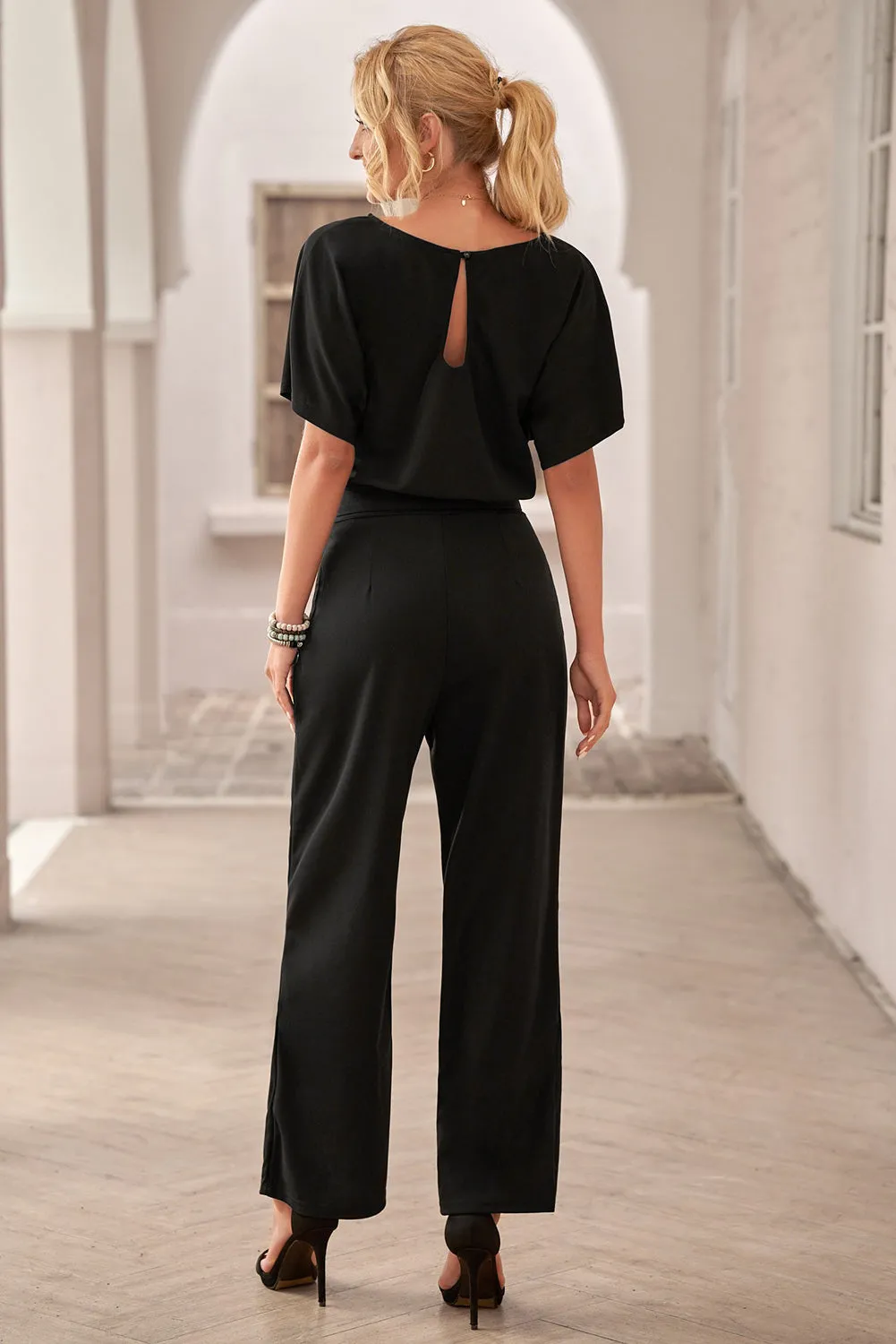 Black Belted Wide Leg Jumpsuit