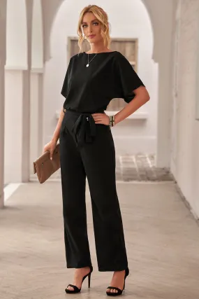 Black Belted Wide Leg Jumpsuit