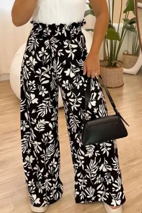 Black Floral Wide Leg Pants (S - 3X)