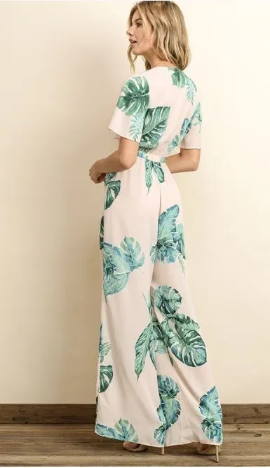 Blush Floral Palm Print Cutout Jumpsuit