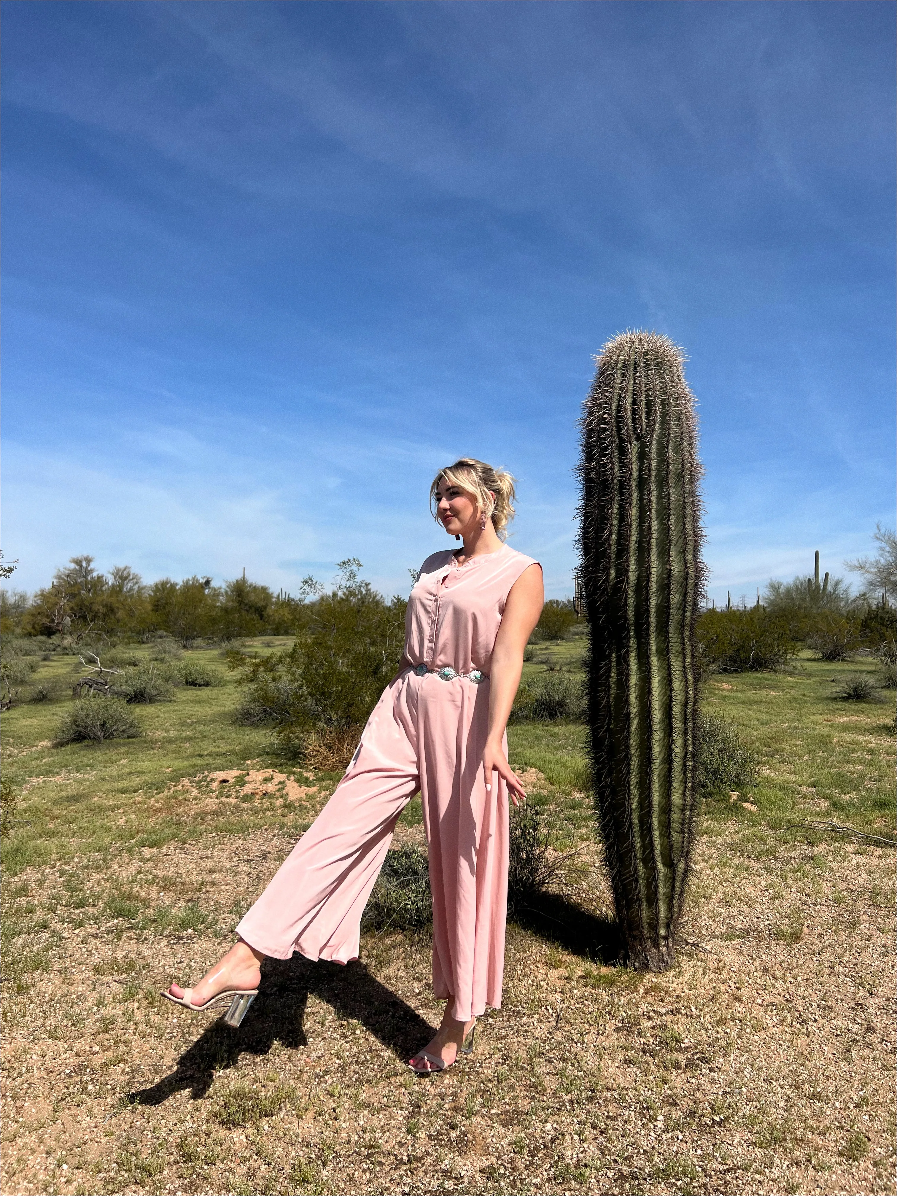 Blush Wide Leg Satin Pink Jumpsuit