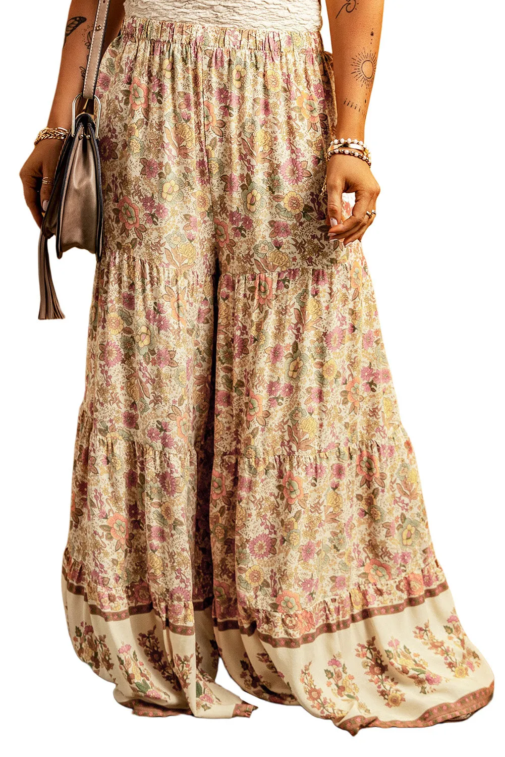 Boho Floral Patchwork Loose Fit Wide Leg Pants