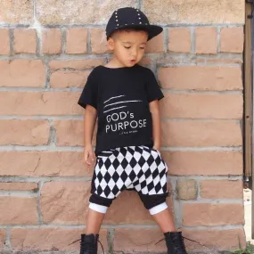 Boys Checkered Cropped Harem Pants 2 Pcs Set