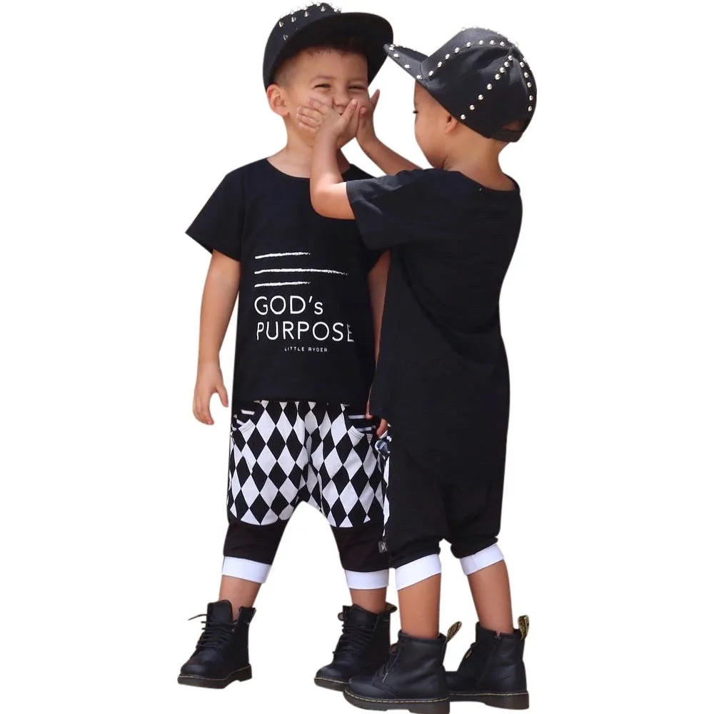 Boys Checkered Cropped Harem Pants 2 Pcs Set