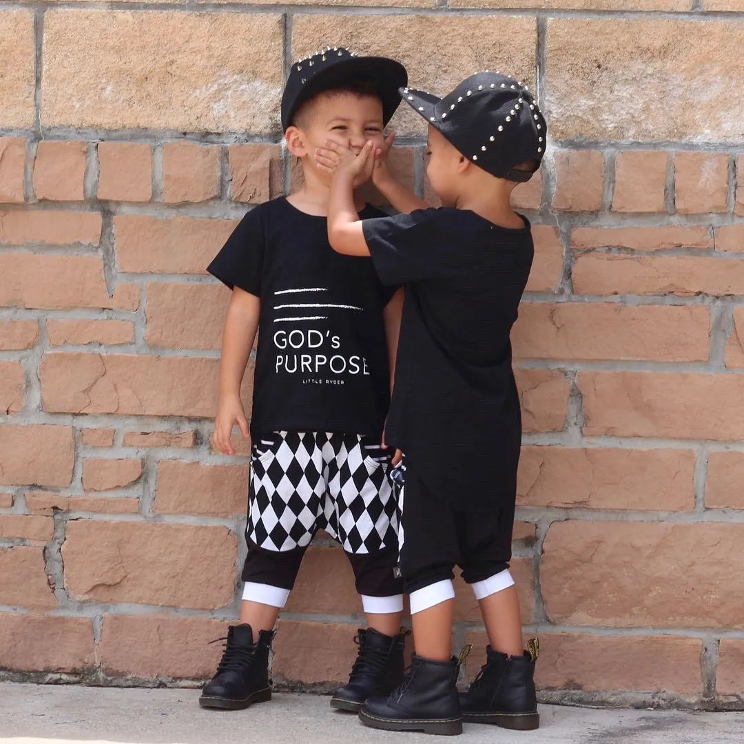 Boys Checkered Cropped Harem Pants 2 Pcs Set