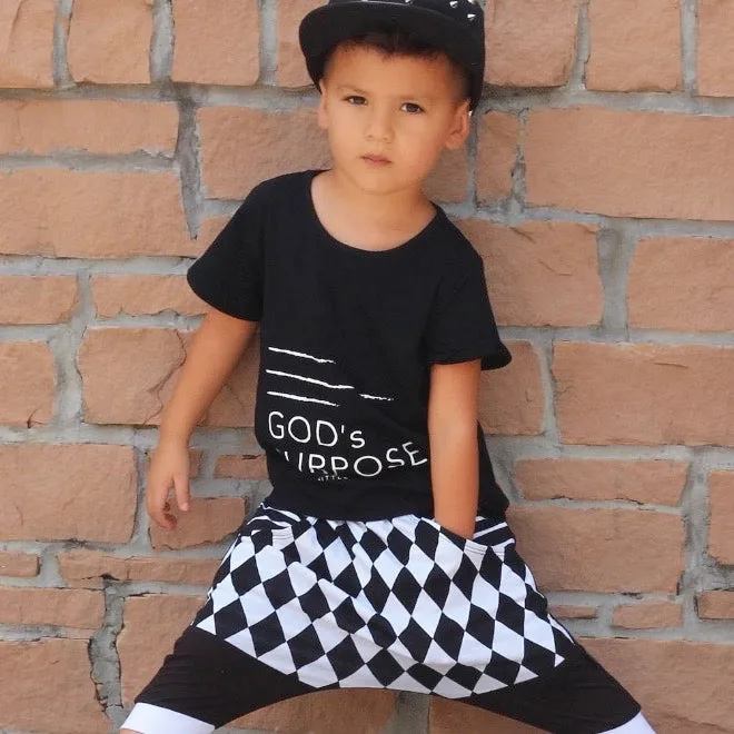 Boys Checkered Cropped Harem Pants 2 Pcs Set