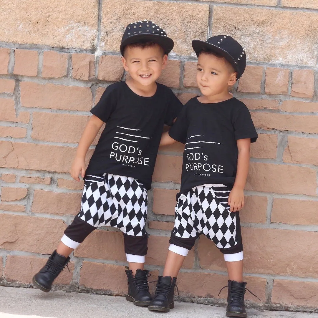 Boys Checkered Cropped Harem Pants 2 Pcs Set