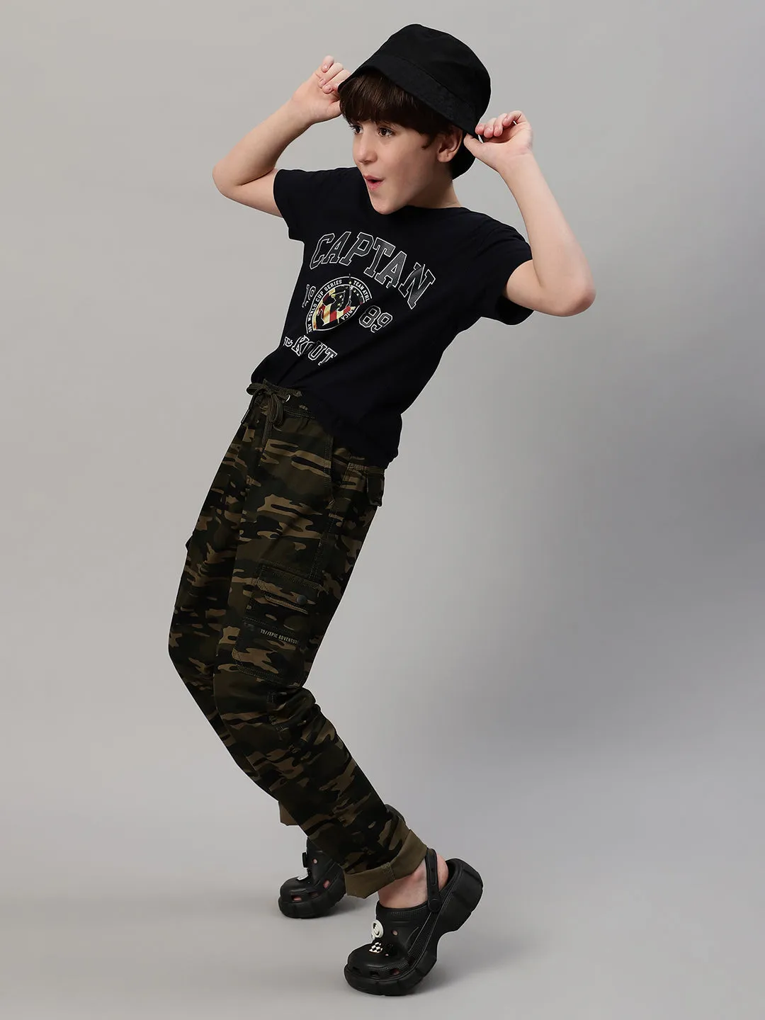 Boy's Olive Green Printed Cargo