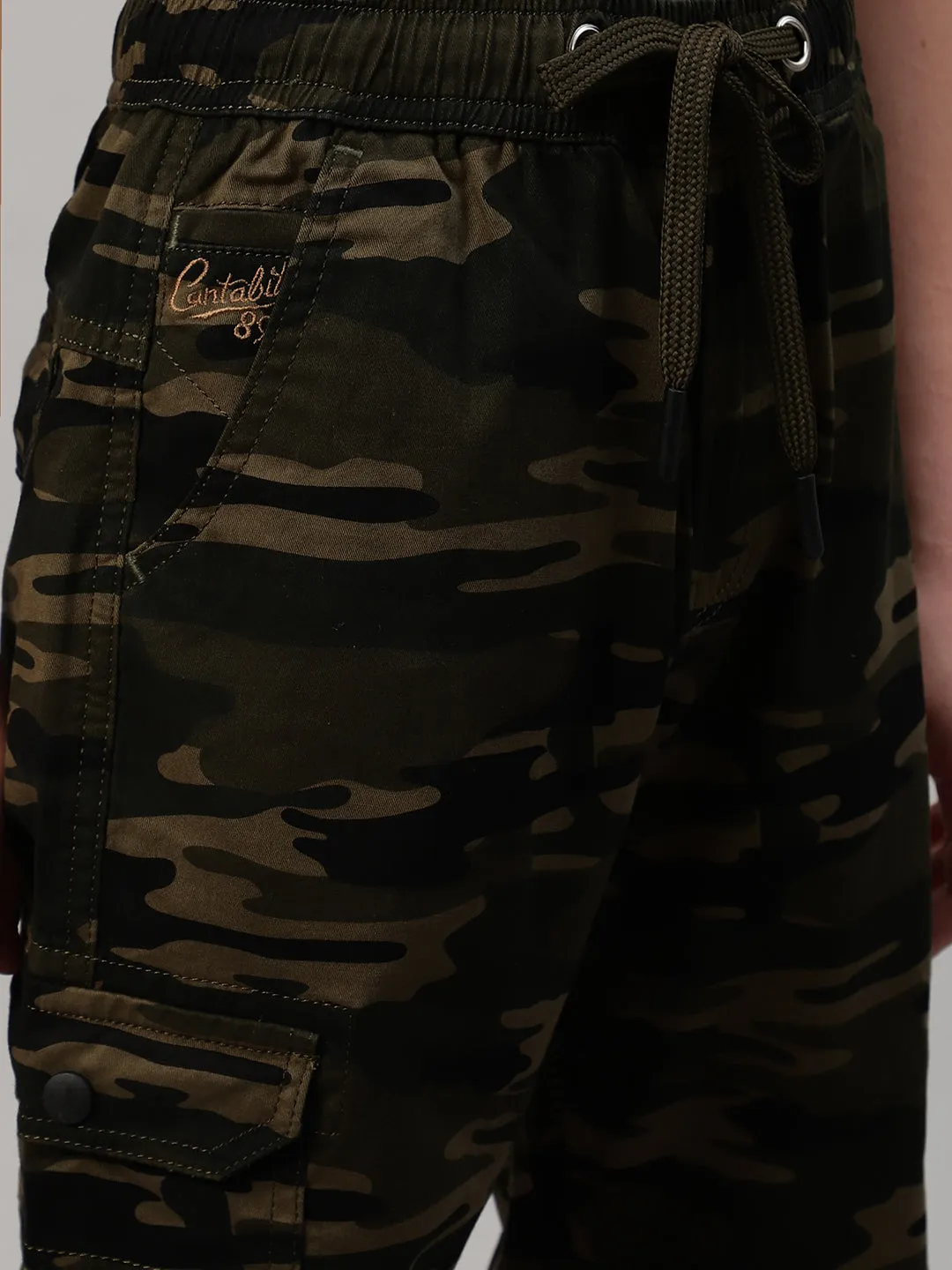 Boy's Olive Green Printed Cargo