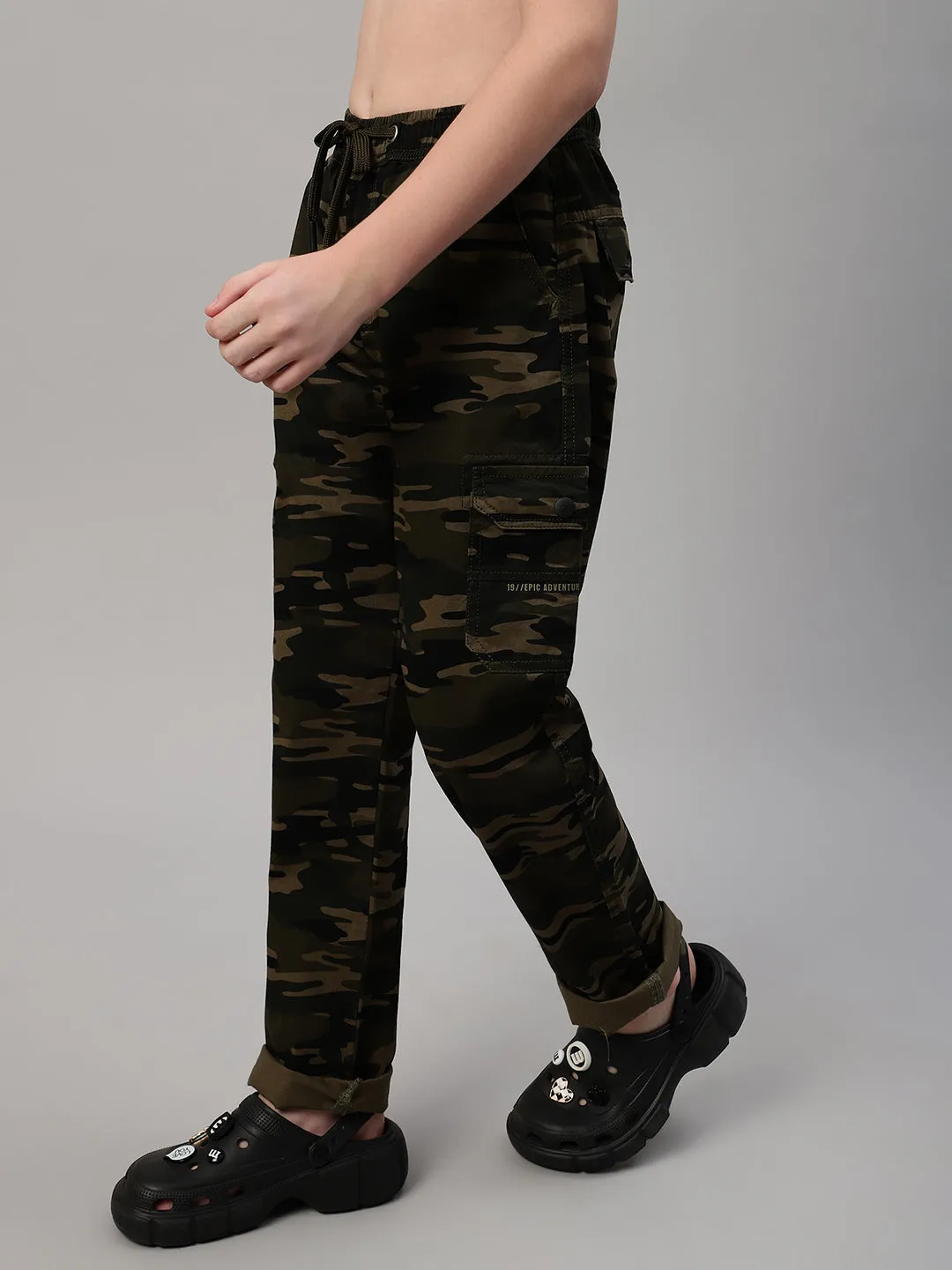 Boy's Olive Green Printed Cargo