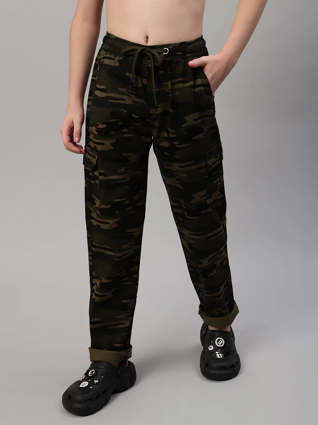 Boy's Olive Green Printed Cargo