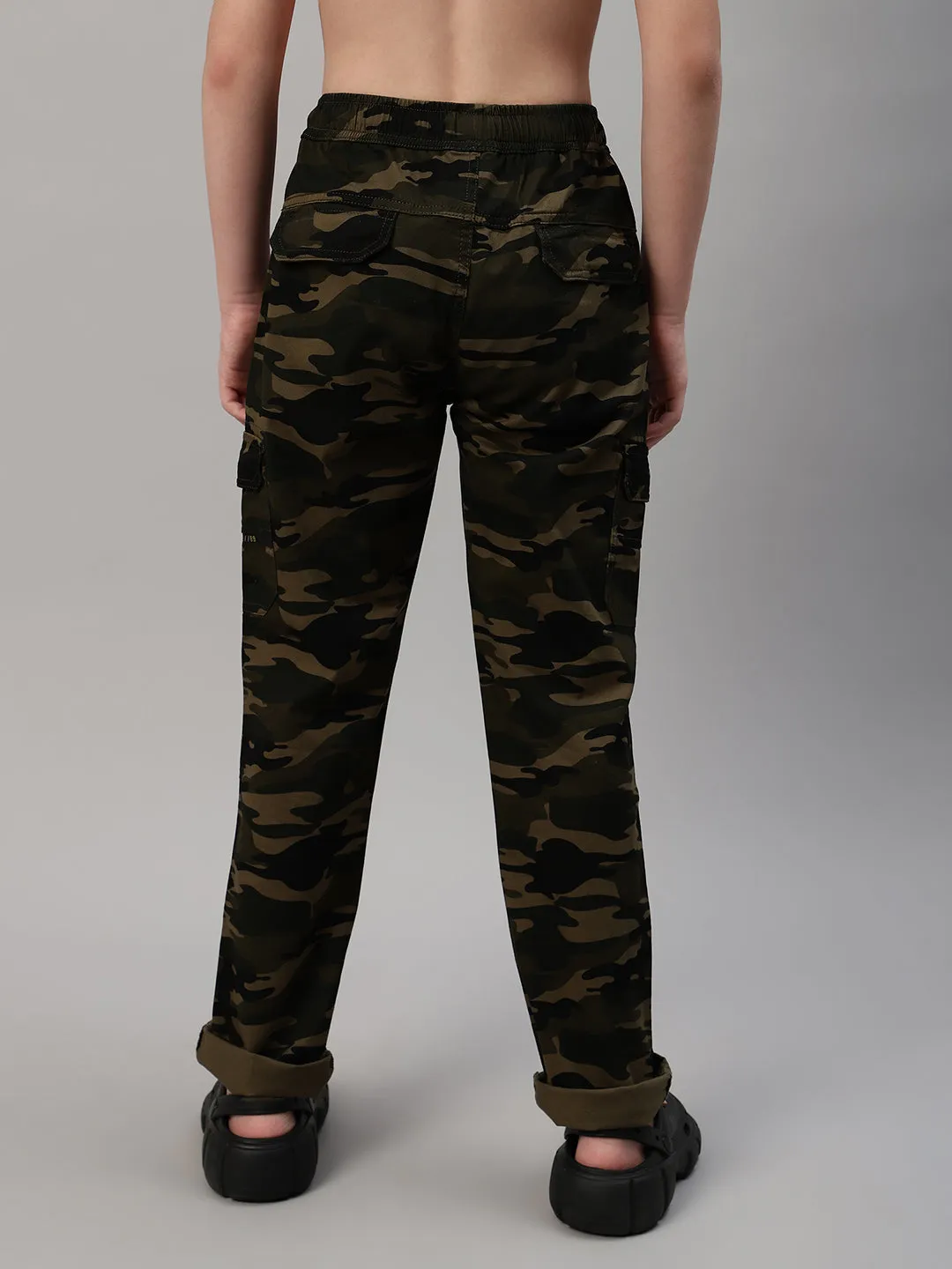 Boy's Olive Green Printed Cargo