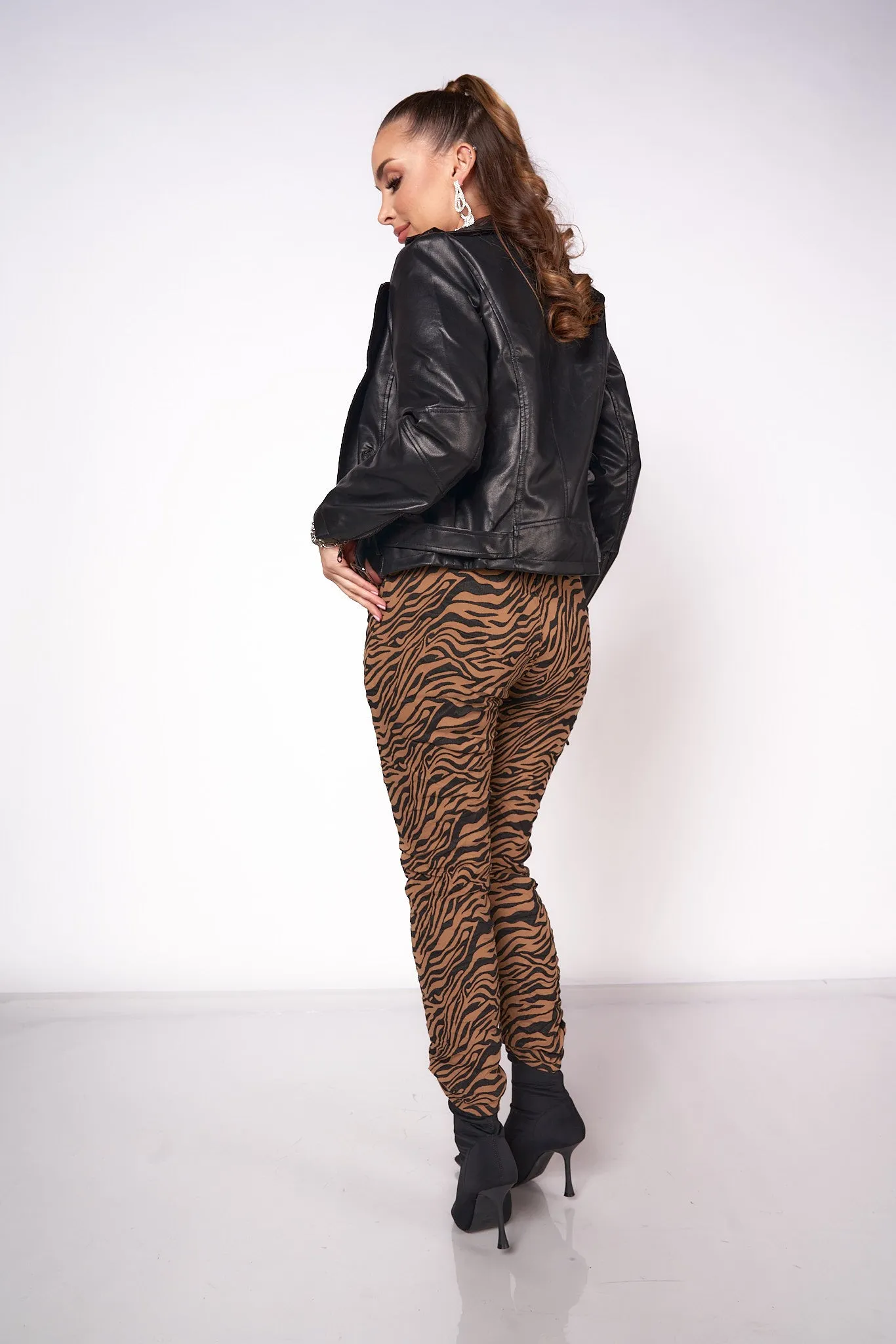 Brown Animal Print Jogger Pants