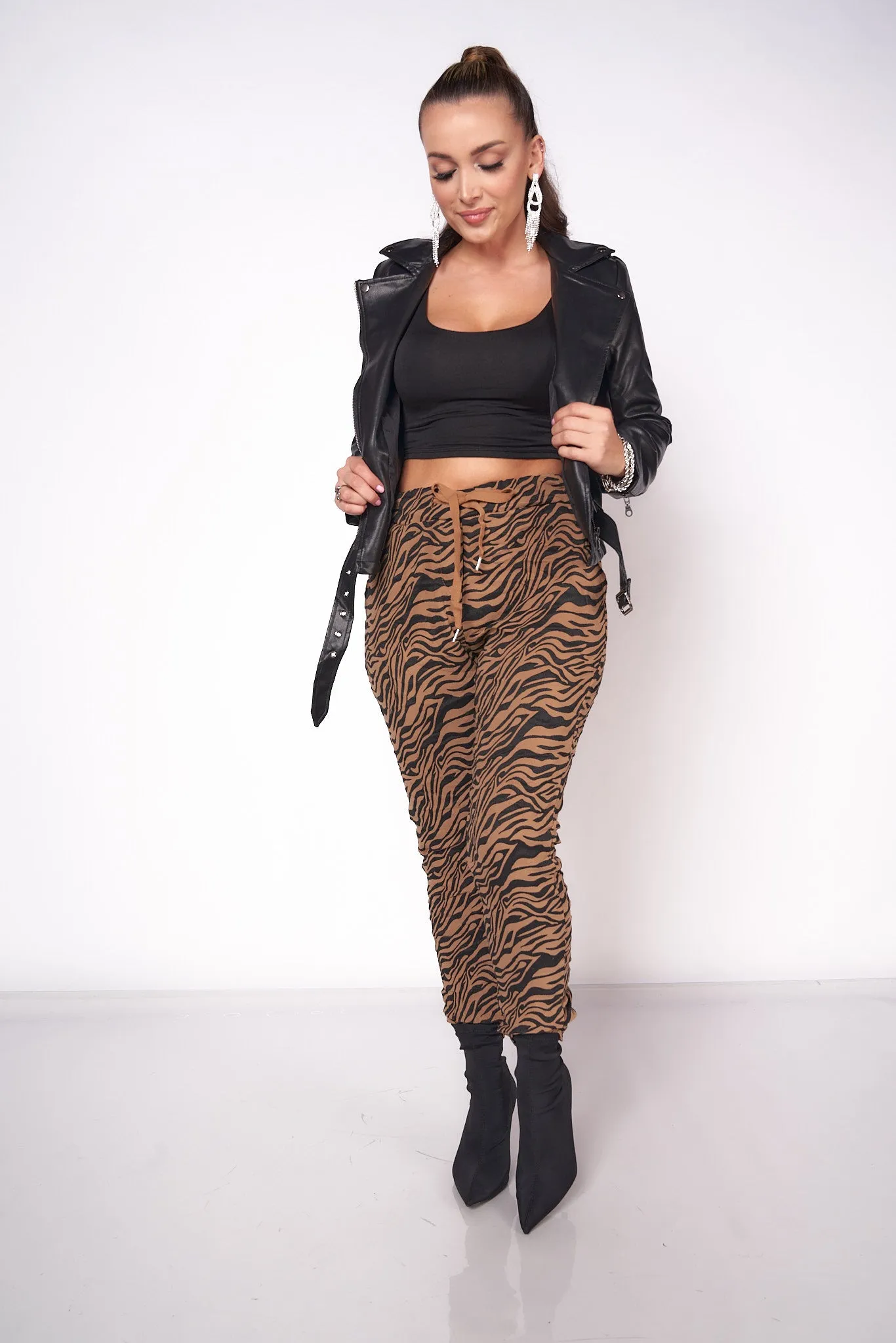 Brown Animal Print Jogger Pants