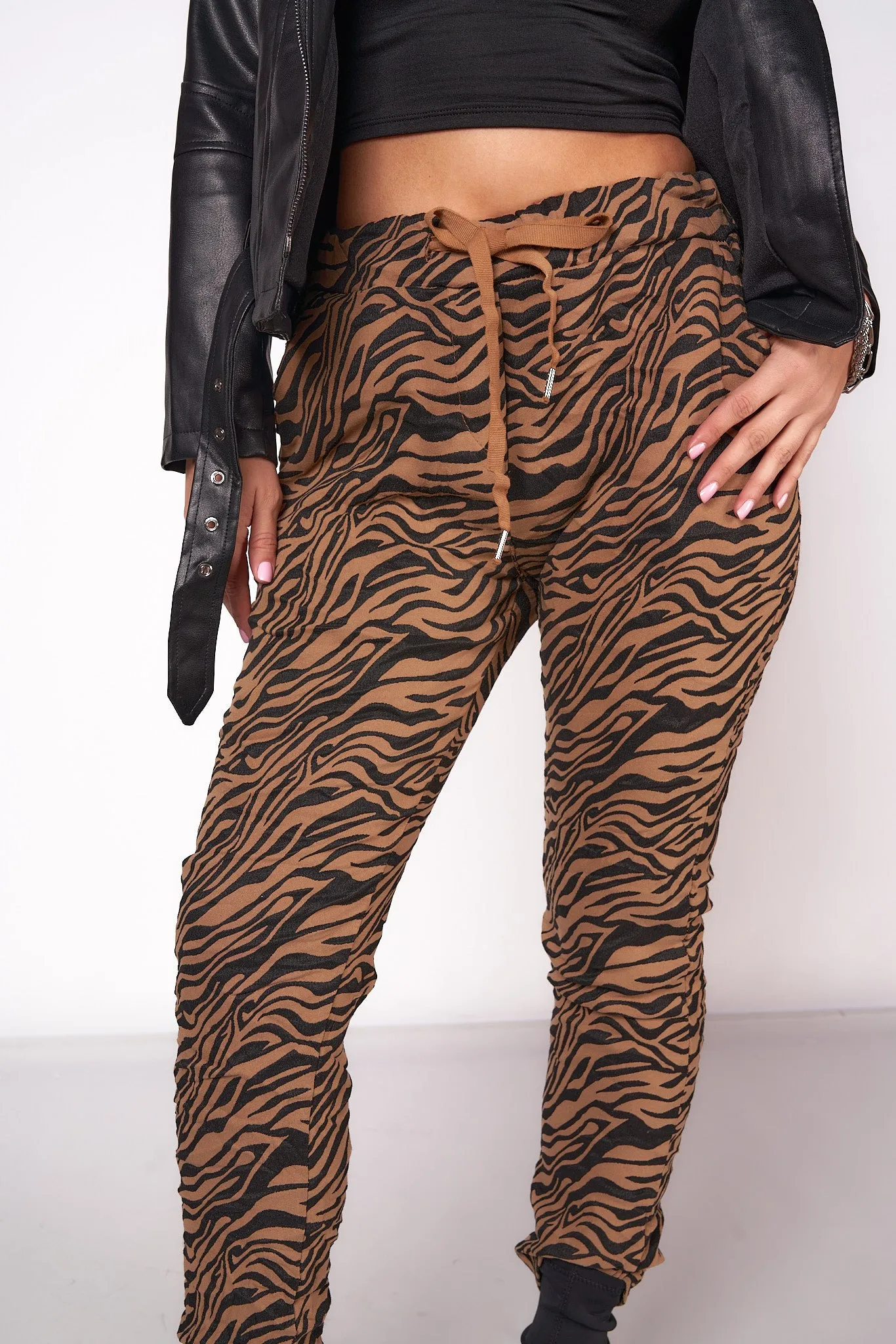 Brown Animal Print Jogger Pants