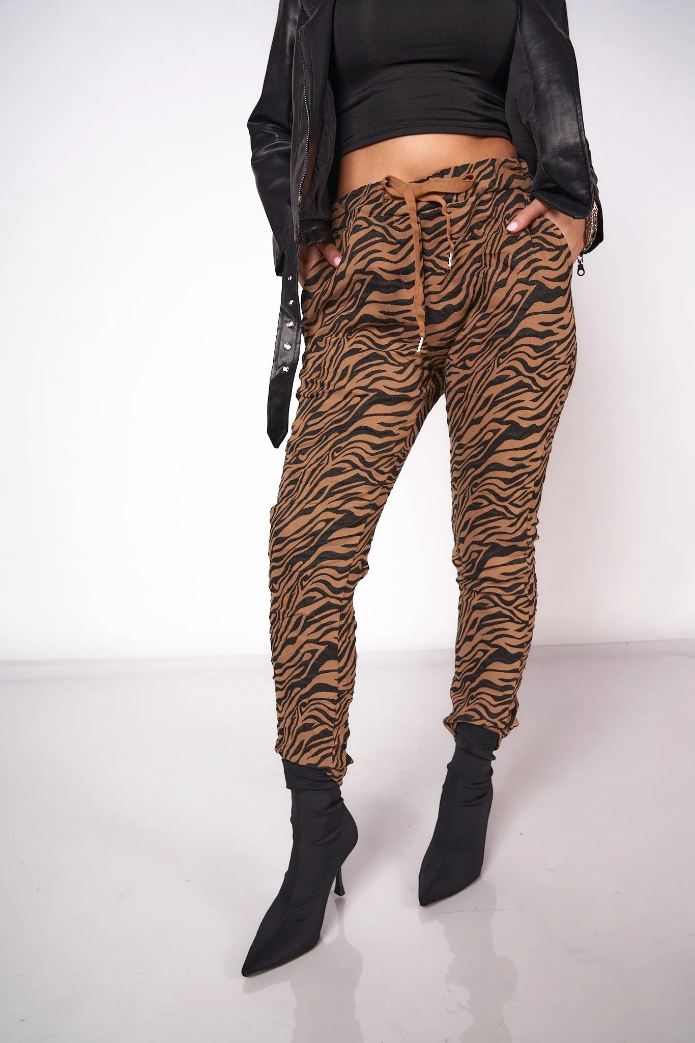 Brown Animal Print Jogger Pants