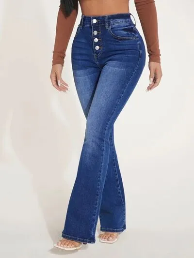 Button Fly Bootcut Jeans with Pockets