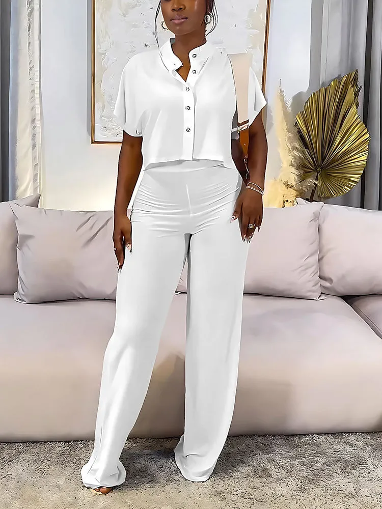 Button Top Wide Pants Set