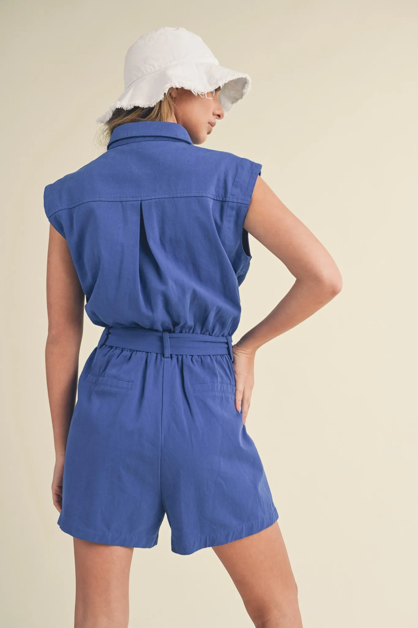 Cobalt Blue Button Up Cargo Romper