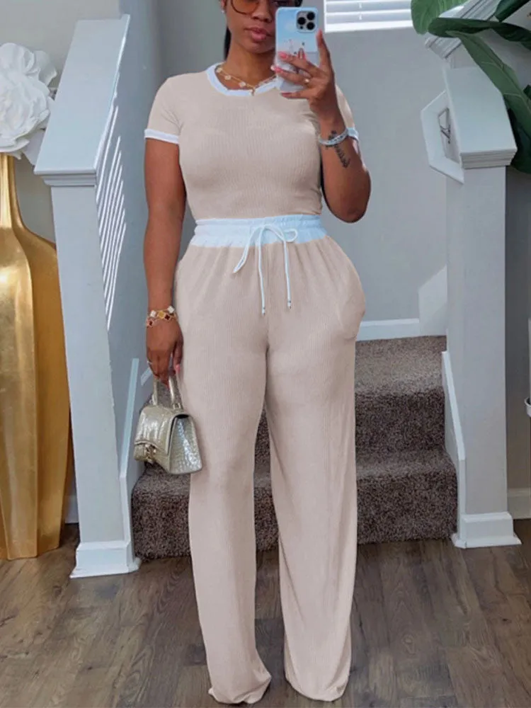 Colorblock Top Wide Pants Set