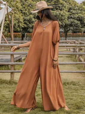 Comfy Chic Caramel Wide Leg Jumpsuit