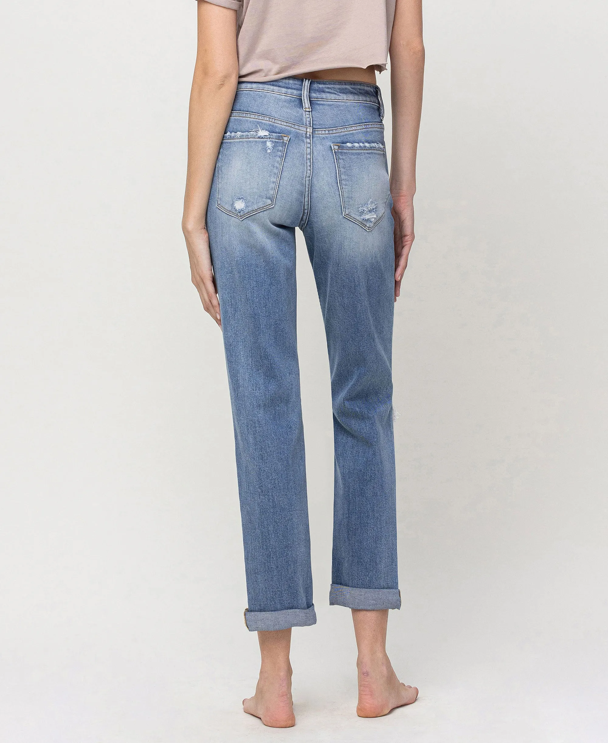 Commander - Mid Rise Button Fly Cuffed Boyfriend Jeans