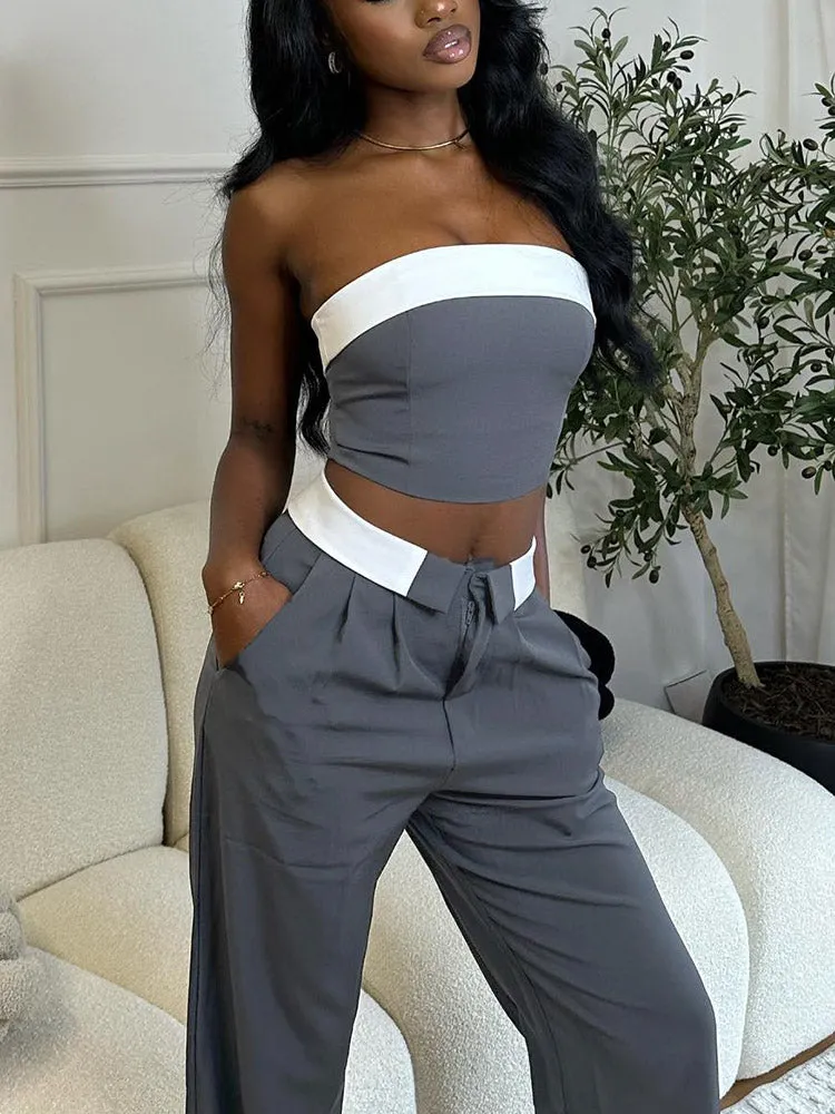 Contrast Tube Top & Pants Set