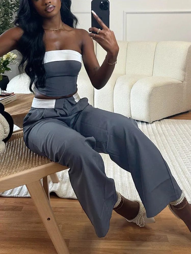 Contrast Tube Top & Pants Set