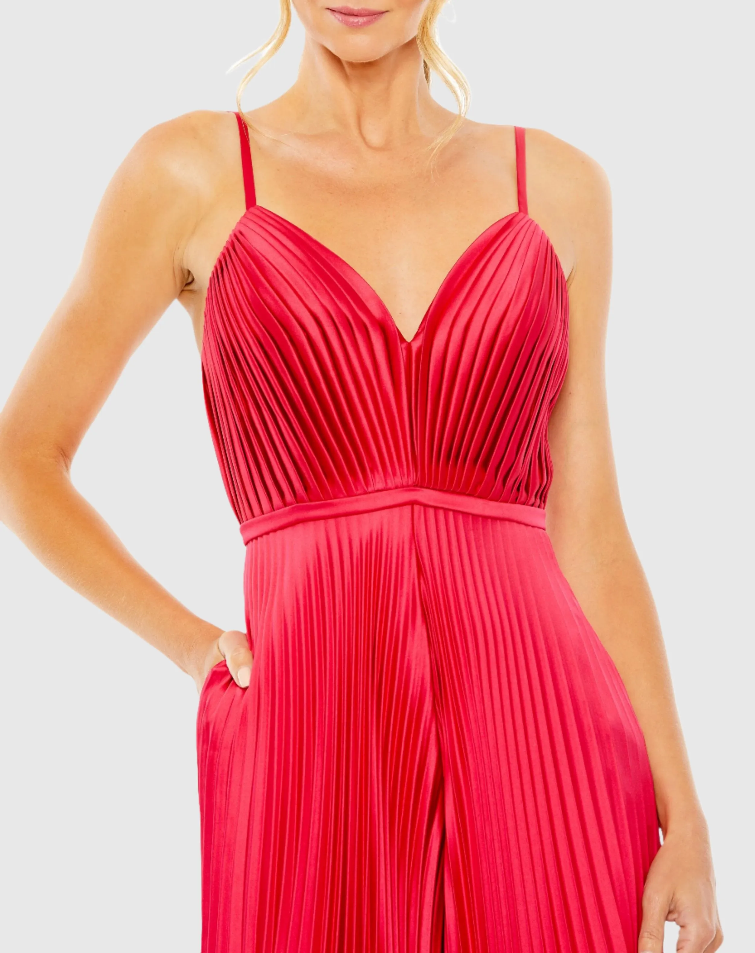 Cropped Pleated V-Neck Wide Leg Jumpsuit