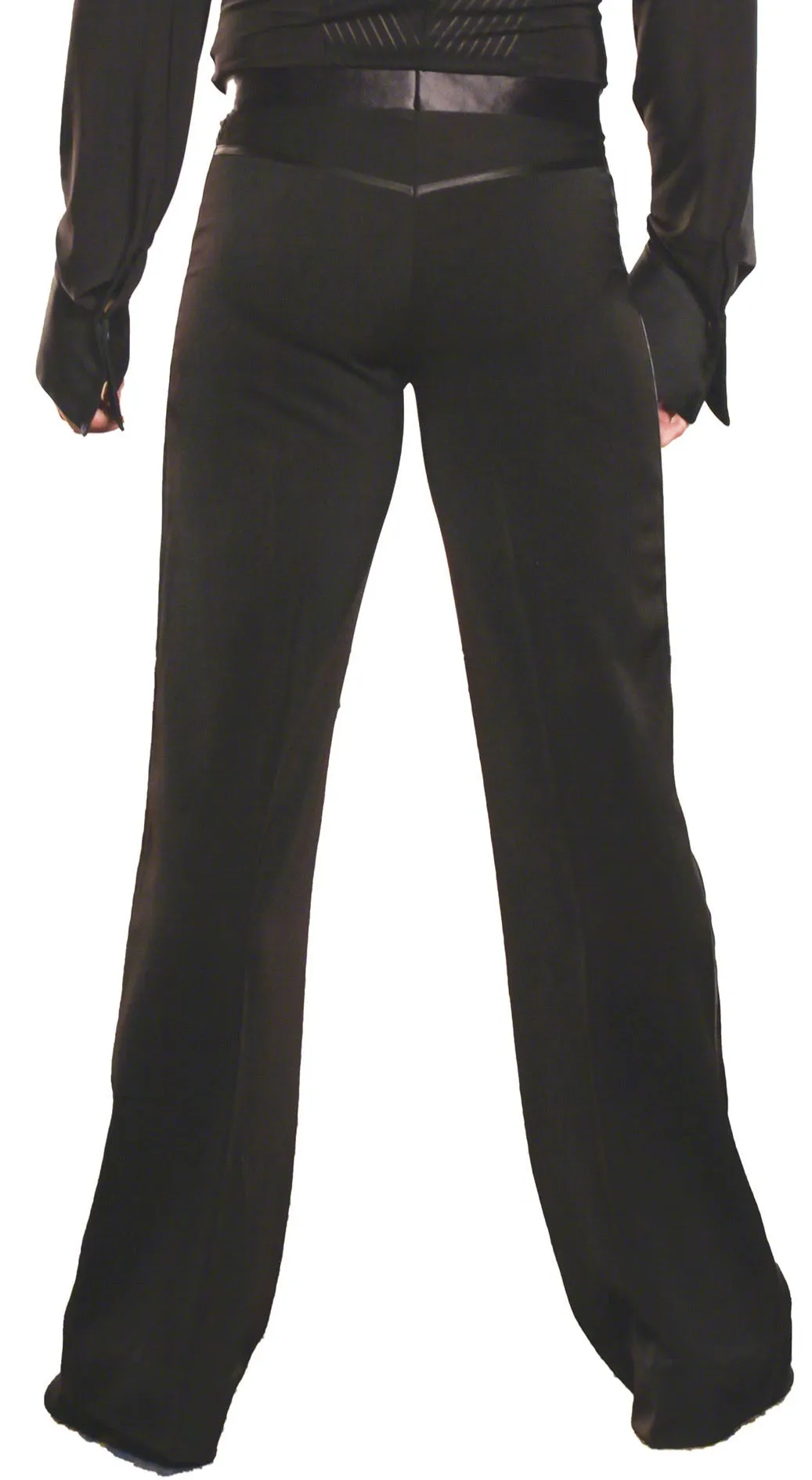 Dance America MP2 Men's Simple Black Latin or Smooth Ballroom Dance Pants with Satin Stripe in Stock