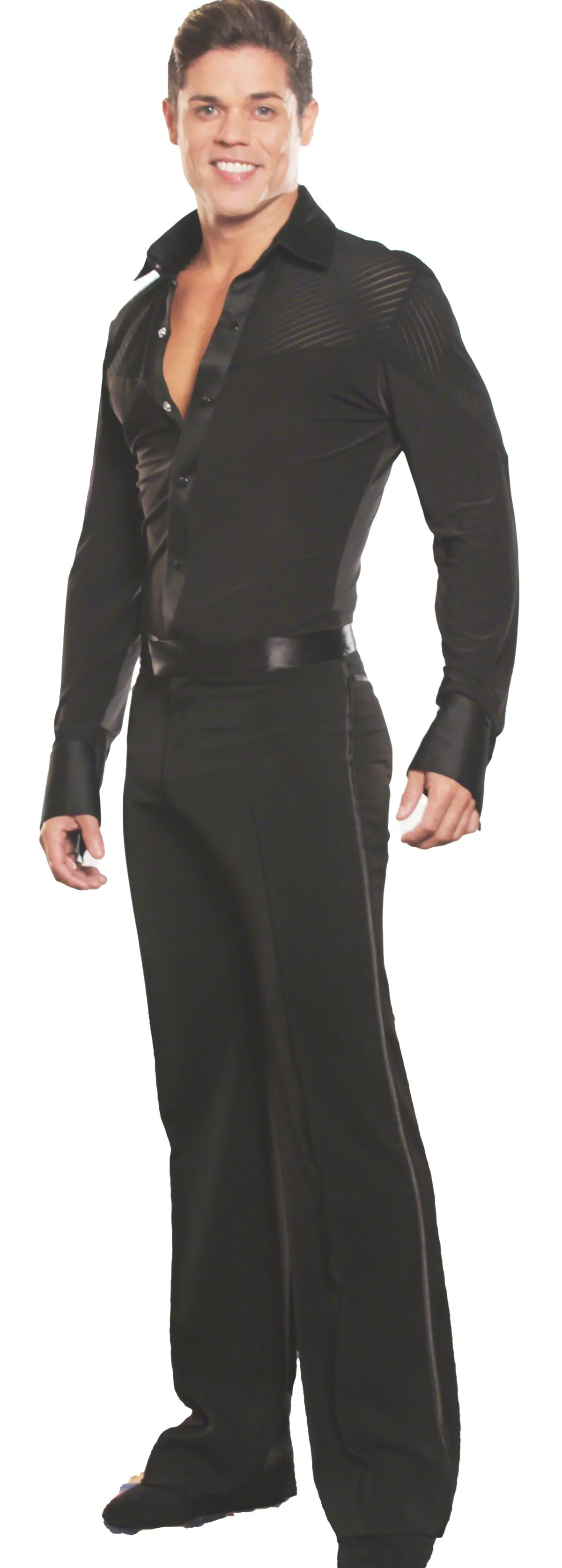 Dance America MP2 Men's Simple Black Latin or Smooth Ballroom Dance Pants with Satin Stripe in Stock