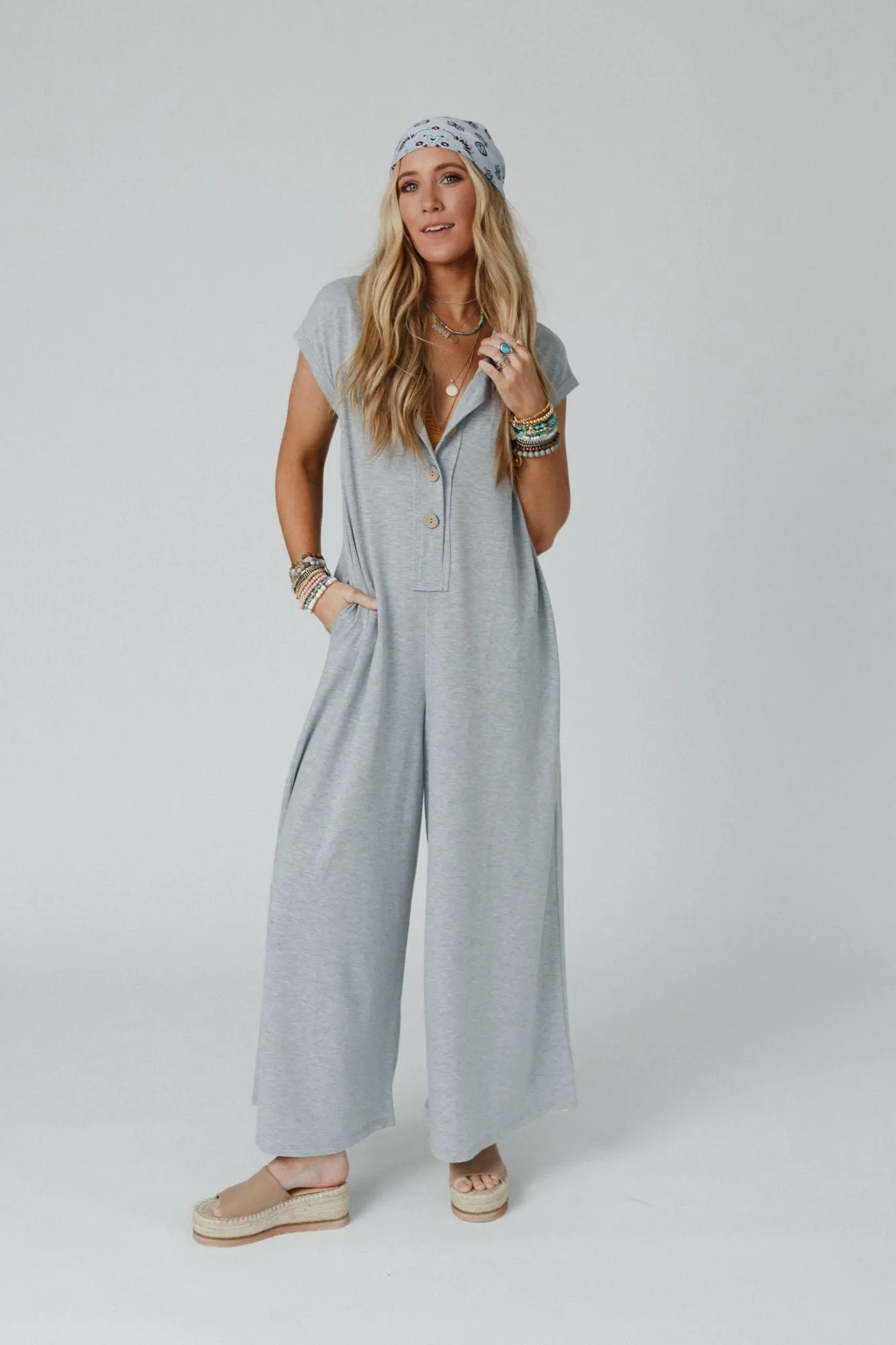 Davina Wide Leg Jumpsuit - Heather Gray