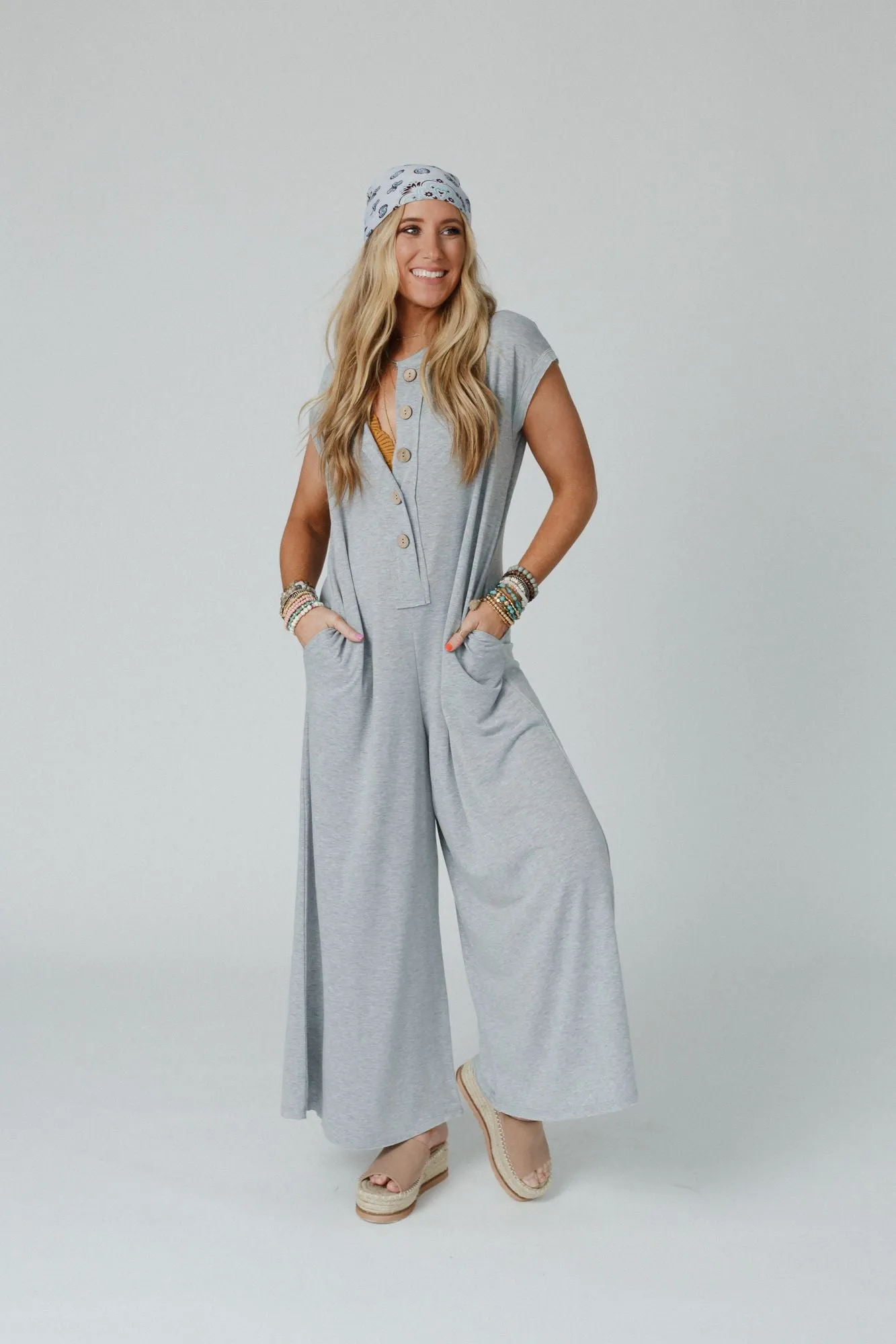 Davina Wide Leg Jumpsuit - Heather Gray