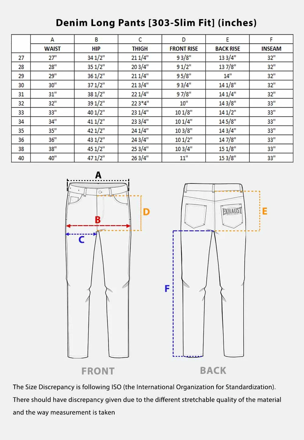 EXHAUST Stretchable Jeans Long Pants [303 Slim Fit] 1387