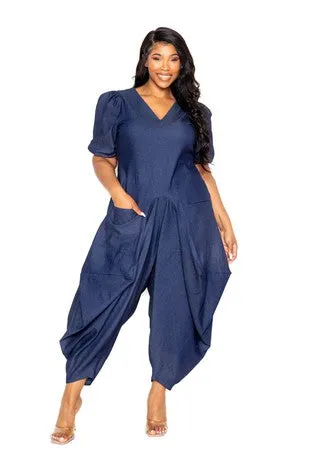 Harem Puff Sleeve Jumpsuit | Blue