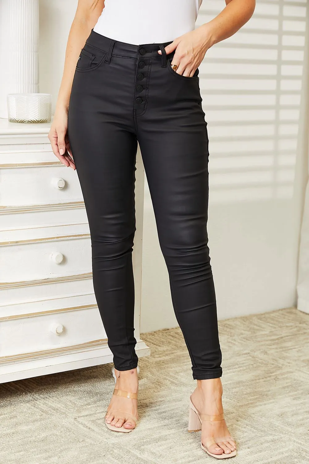 High Rise Black Coated Skinny Jeans (0 - 22W)