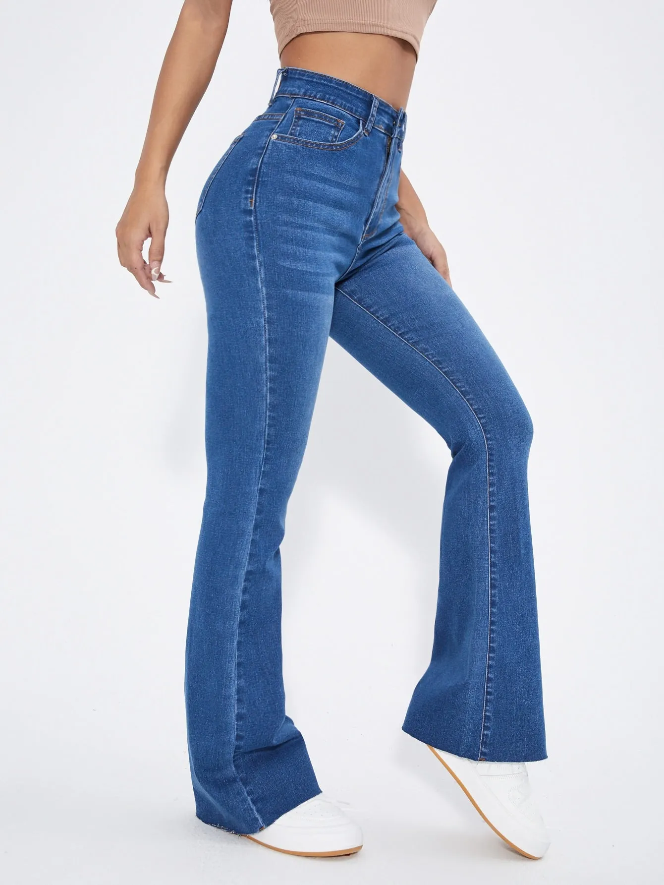 High Waist Raw Cut Flare Jeans