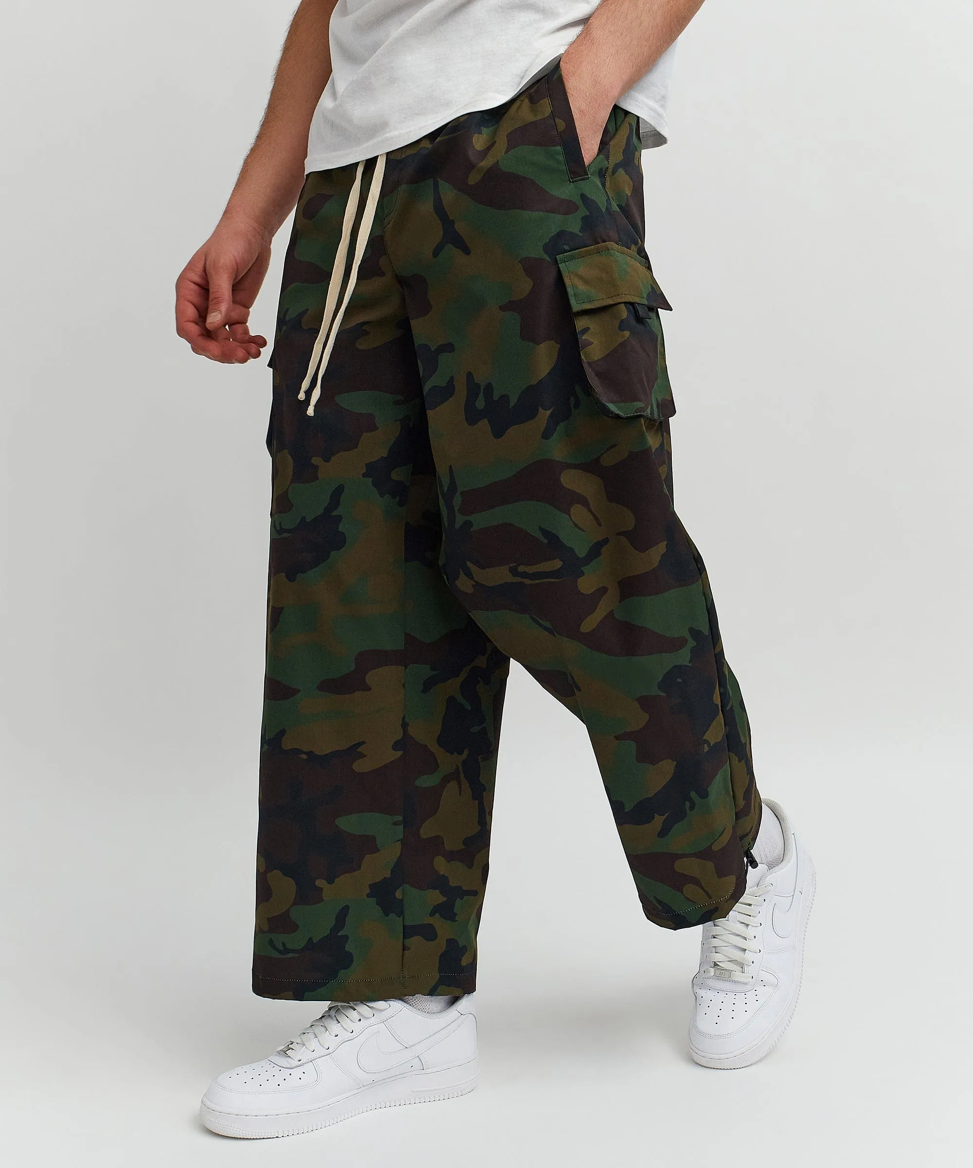 Infantry Parachute Wide Leg Nylon Pants - Camo