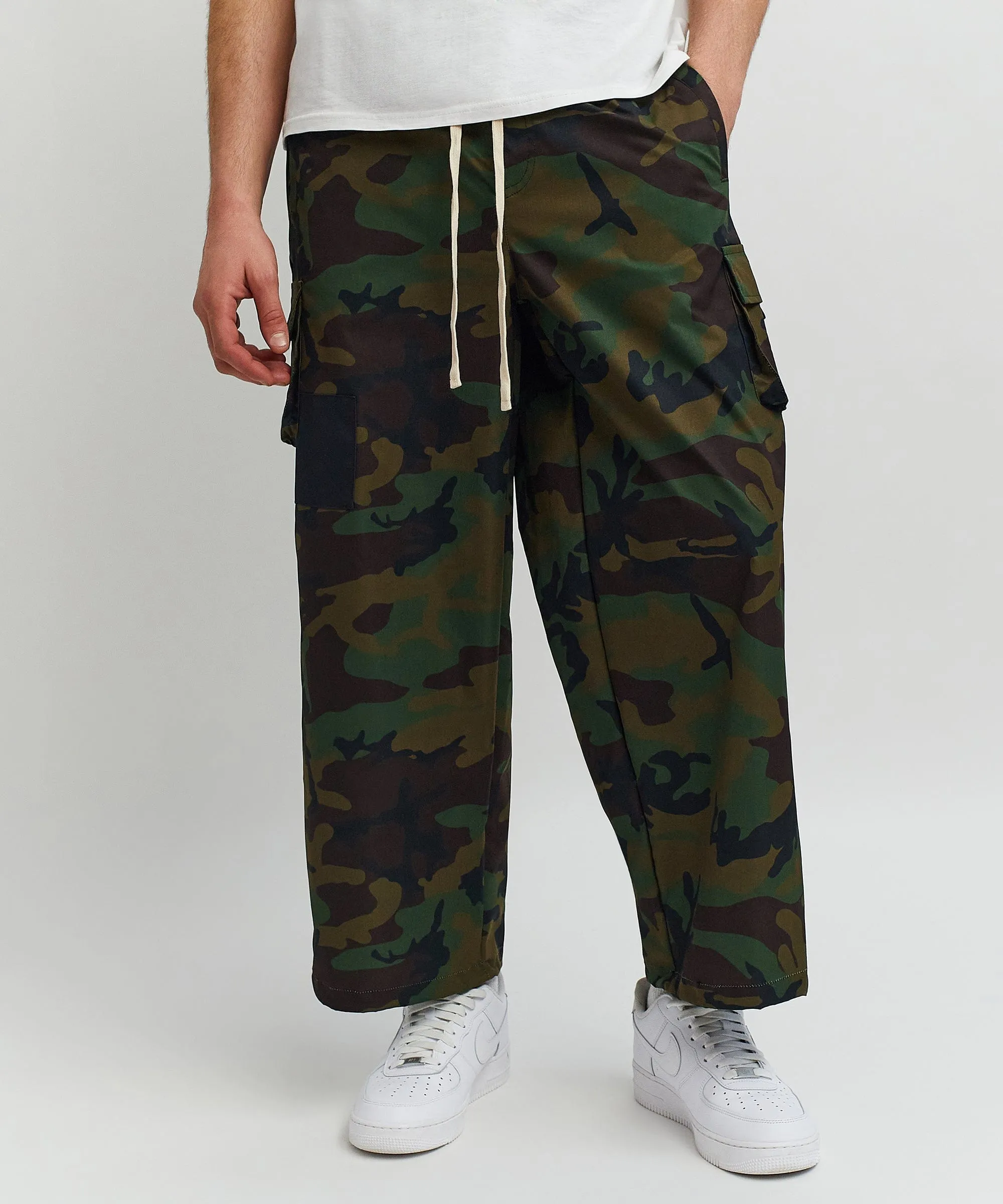 Infantry Parachute Wide Leg Nylon Pants - Camo