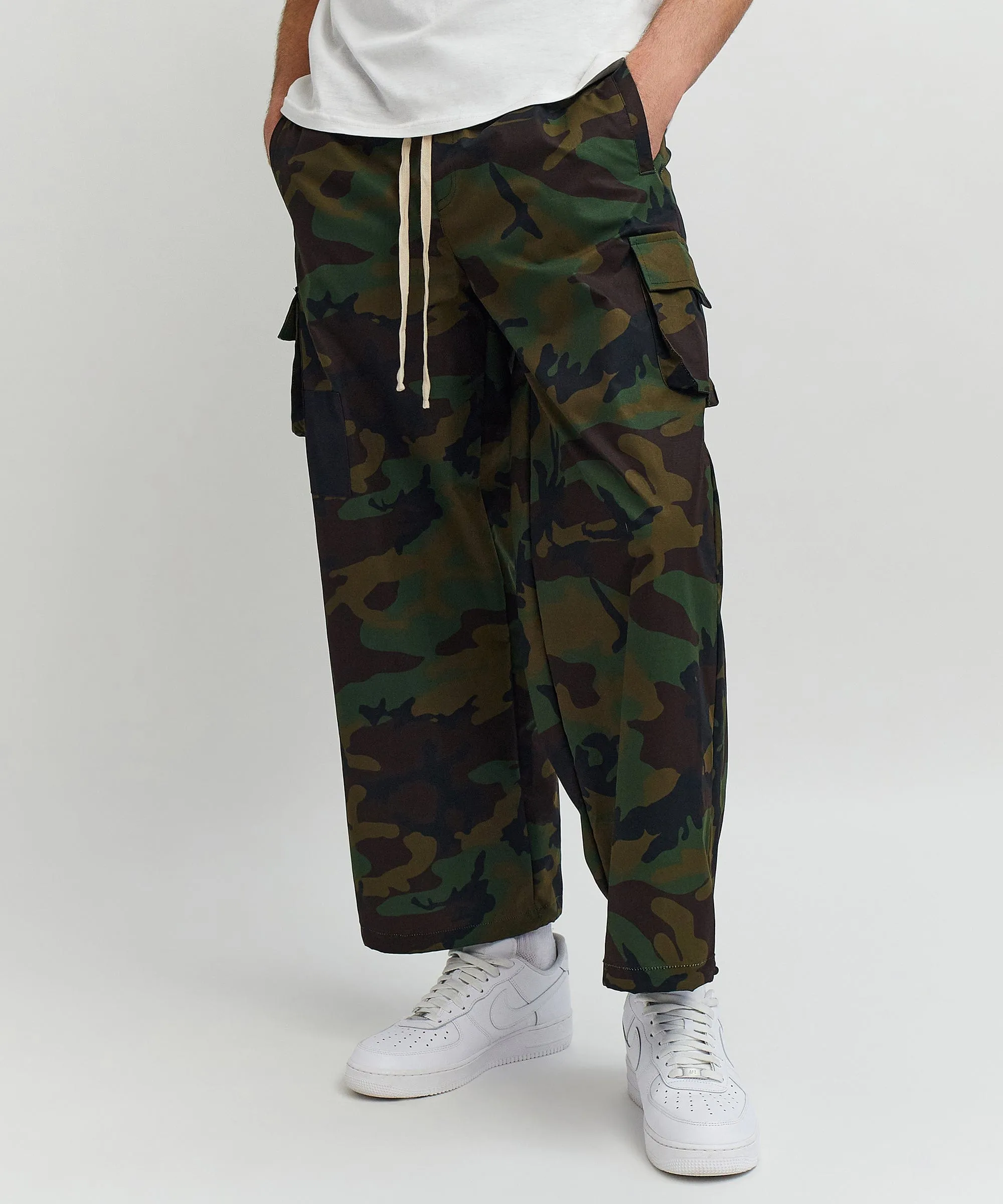 Infantry Parachute Wide Leg Nylon Pants - Camo