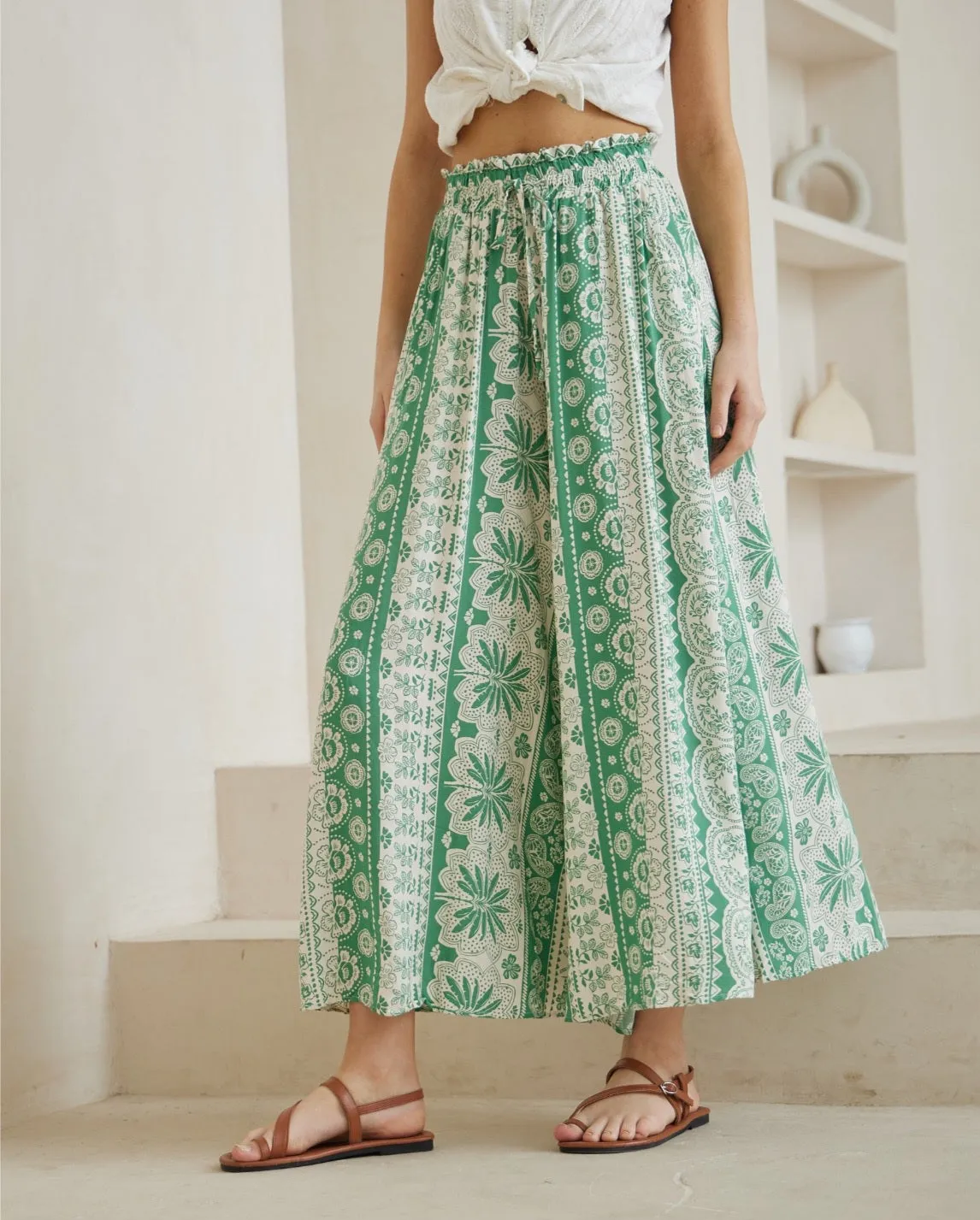 Iris Maxi Palazzo Pants with Drawstring Waist Wide Leg - Catarina