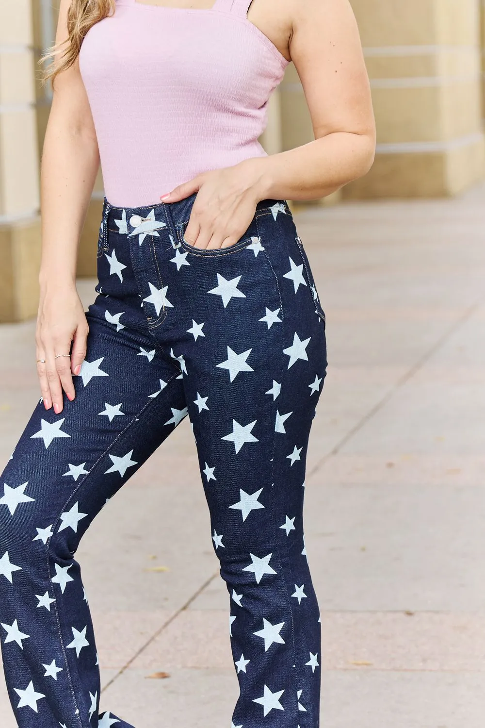 Judy Blue High Waist Star Print Flare Jeans 88662